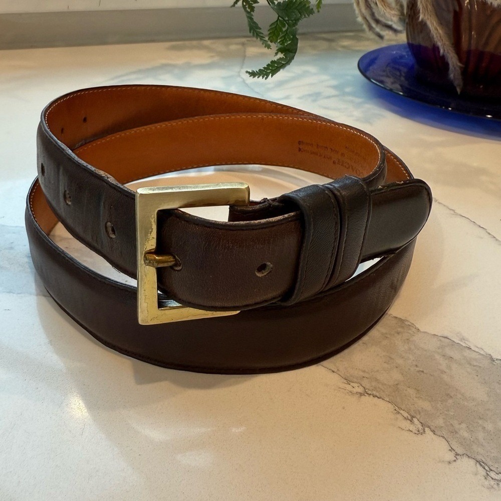 Coach Cowhide Leather Solid Brass Square Buckle Dark Brown Belt #7602 Sz 38 EUC - Picture 3 of 13